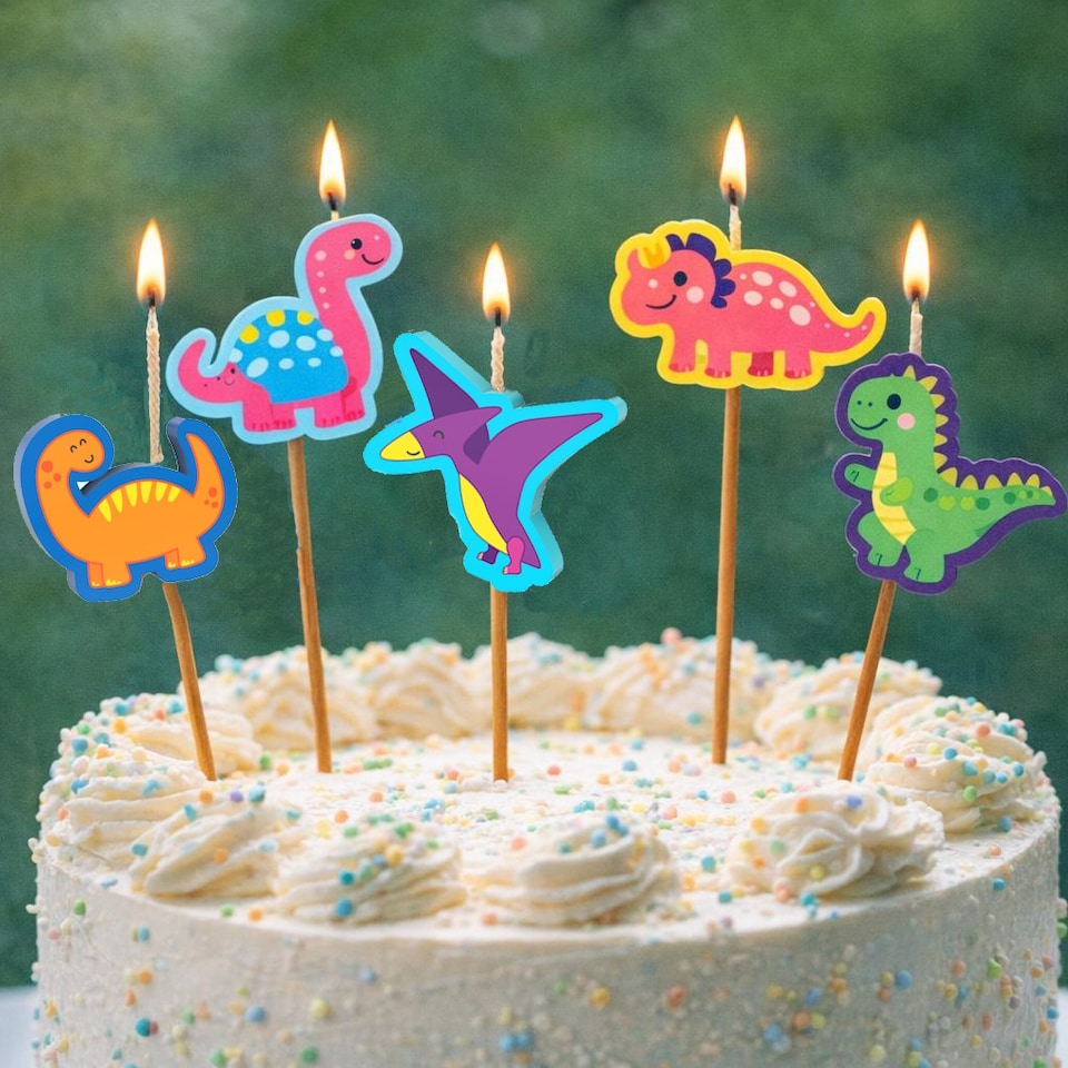 image 1 of Kids Cartoon Dinosaurs Birthday Candles Set