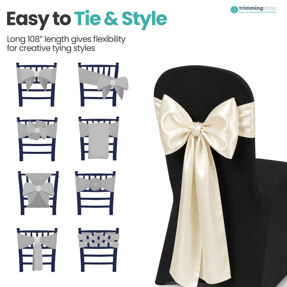 image 1 of 7"x108" Satin Chair Sash, Chair Sashes Hammed Edges Bow Tie - 1pc