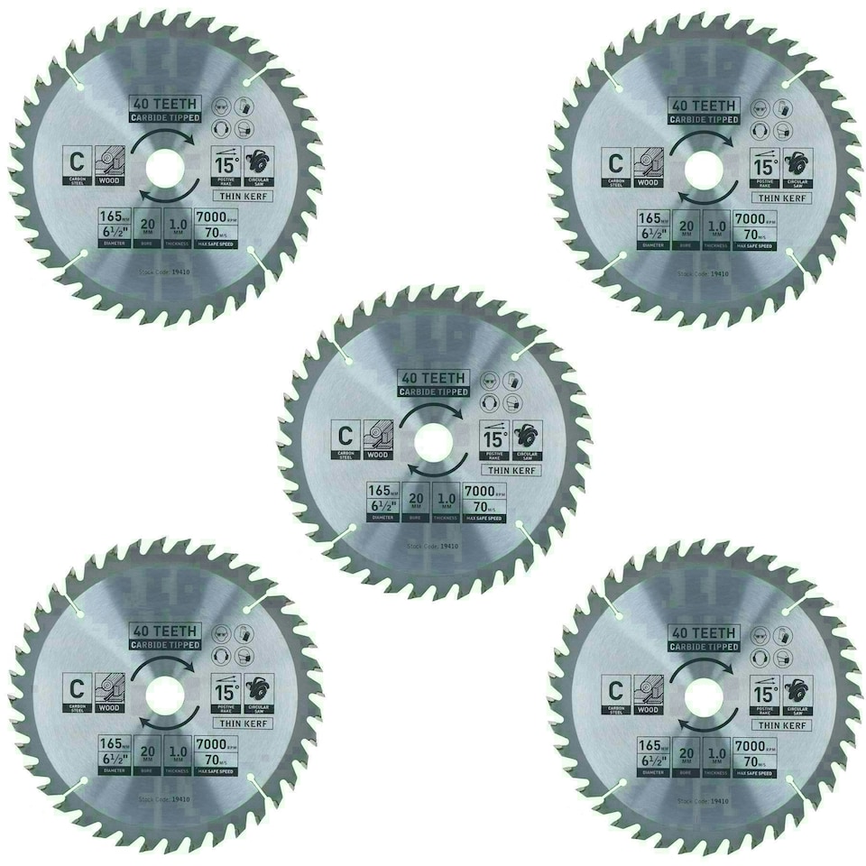 image 1 of Circular Saw Blade 165mm x 16 / 20mm 40 Teeth TCT Cutting Disc Wood 5pc