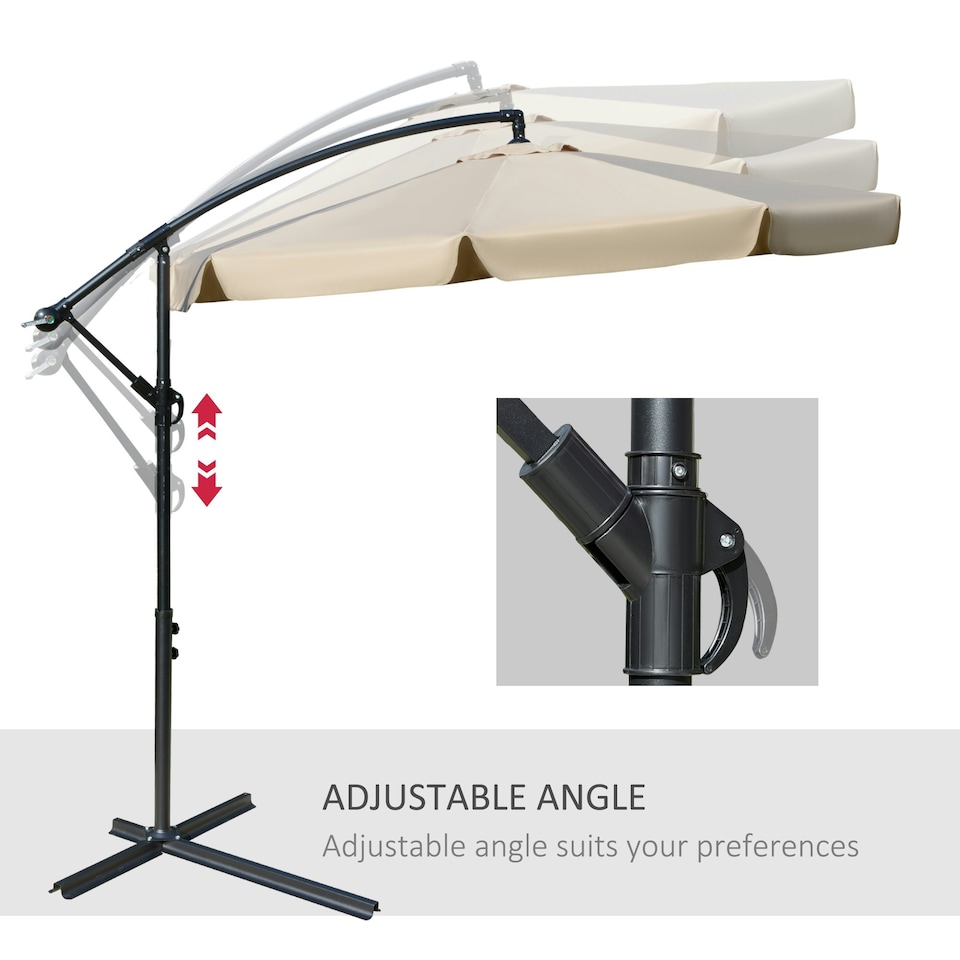 image 1 of Outsunny 2.7m Garden Cantilever Banana Parasol Sun Shade w/ Crank, Light Brown