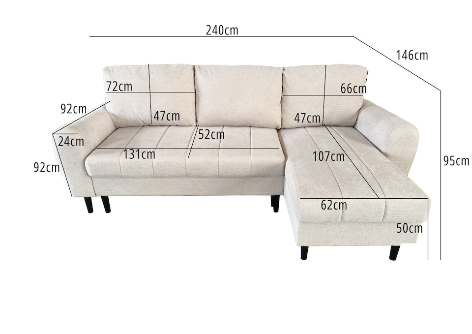 image 1 of Sienna 3 Seater Left Hand Facing Storage Sofa Bed in Grey, Silver or Beige | Cream | One Size
