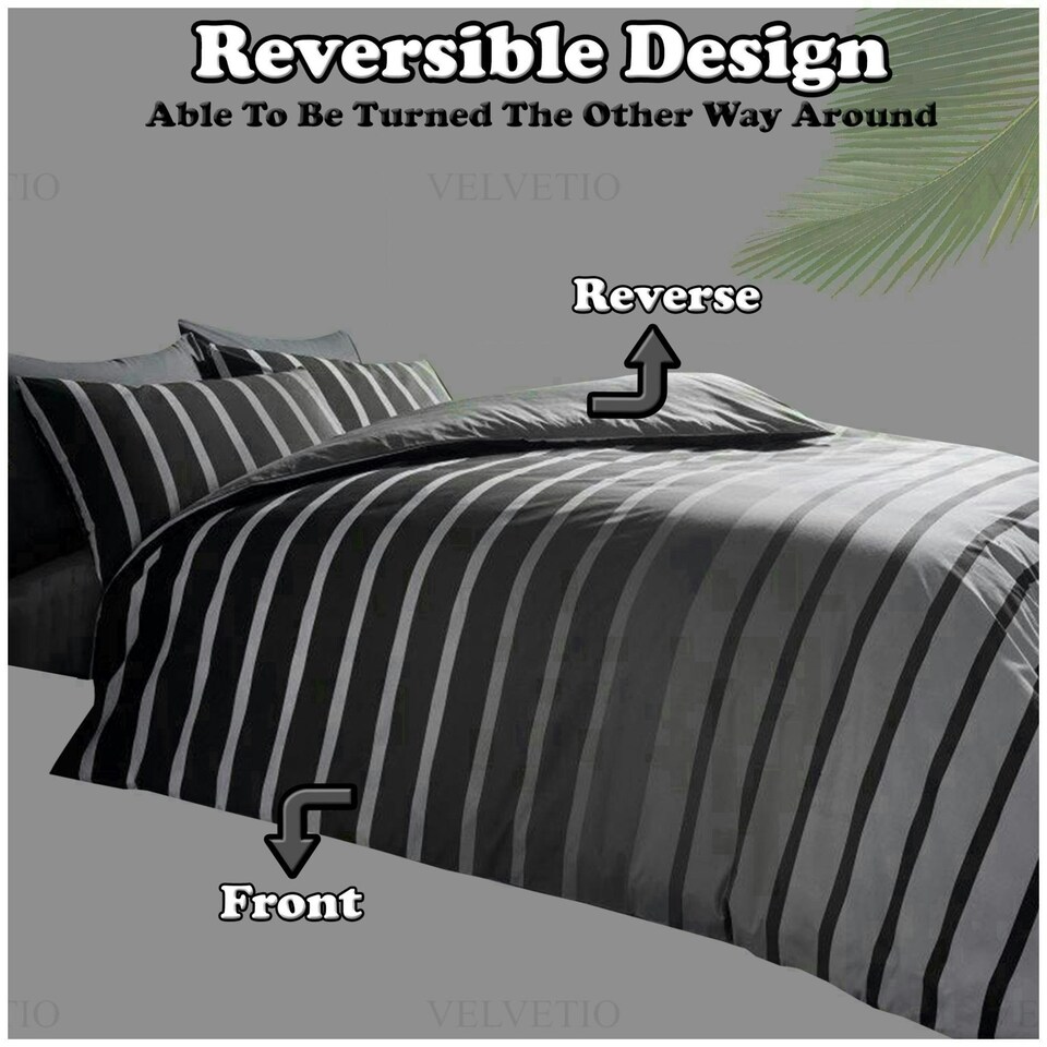 image 1 of VELVETIO Oscar Stripe Duvet Cover Set Reversible Polycotton Easy Care Beddings Yellow | Ochre | Super King