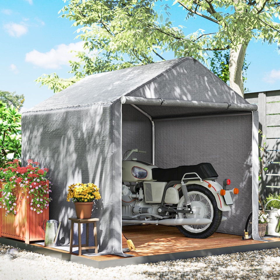 image 1 of Outsunny 2 x 2 x 2 m Garden Shed Tent, Outdoor Storage Shed for Bike Motorbike Tool with Galvanised Steel Frame, Waterproof UVResistant, Grey | Grey | 1