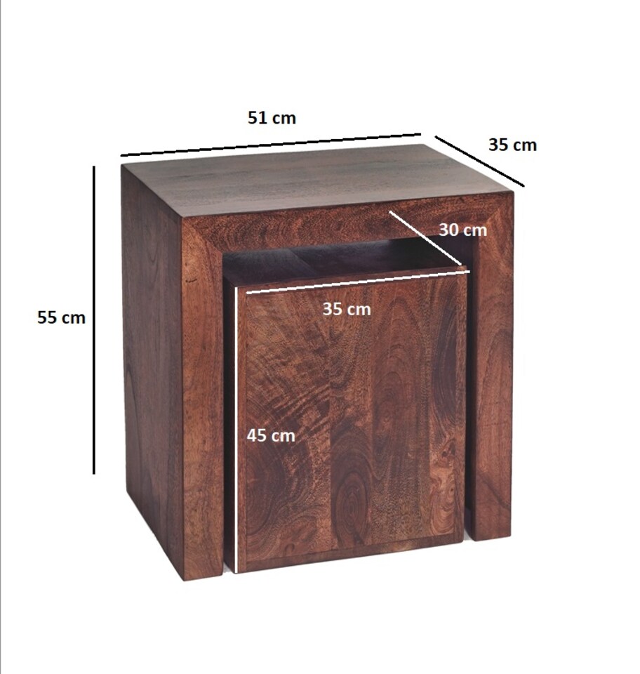 image 1 of Toko Dark Mango Cubed Nest of 2 Tables - Solid Mango Wood - L35 x W51 x H55 cm