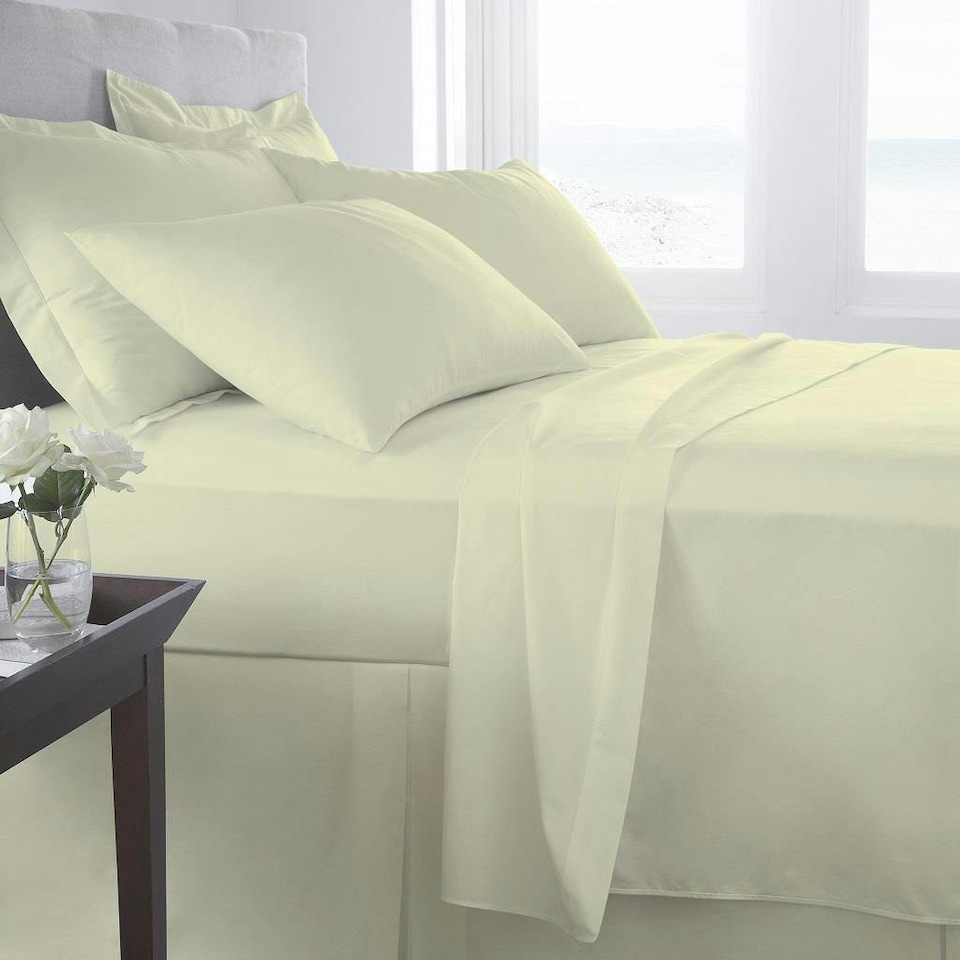 image 1 of Egyptian Cotton 400TC Fitted Sheet Extra Deep 16 Inch and Pillowcase Pair Cream | Cream | Cream | Double | 1