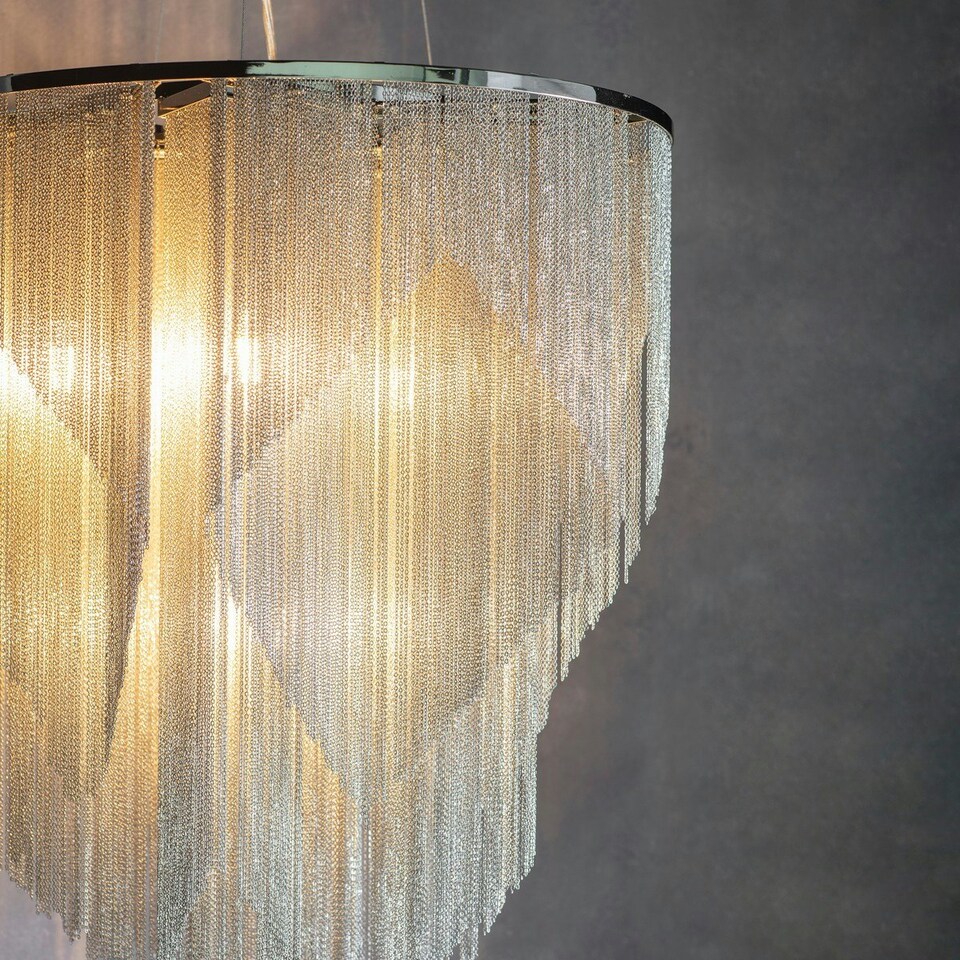 image 1 of Loire Pendant Bright Nickel Plate & Silver Effect Chain 6 Light Dimmable IP20 - E14