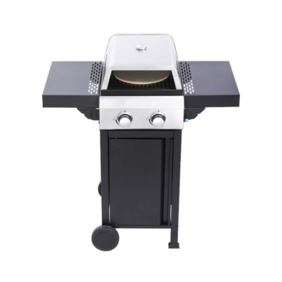 image 1 of 2 Burner Gas BBQ Grill or Pizza Oven with Foldable Tables & Thermometer - V01GQ012