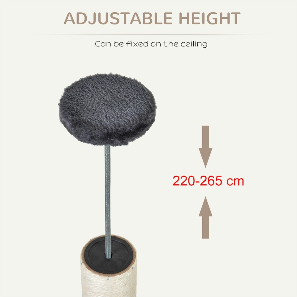 image 1 of PawHut Floor to Ceiling Cat Tree Adjustable Height 220-265cm, Dark Grey