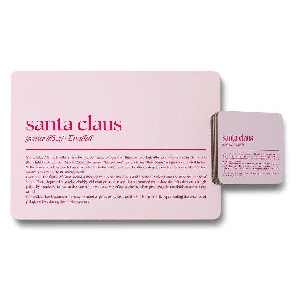 image 1 of Pink Santa Claus Themed Placemat And Coaster Set For Holiday Table