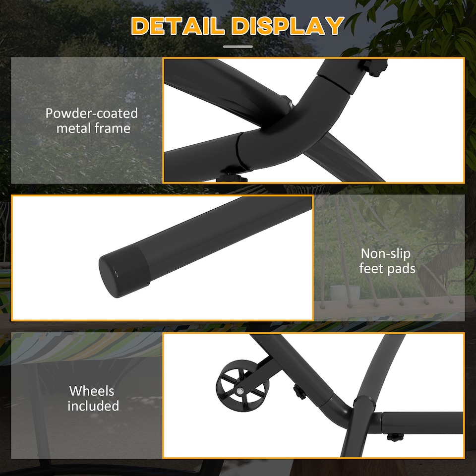 image 1 of Outsunny Hammock Stand w/ Wheels, Adjustable Hammock Stand w/ Carry Bag, Black | Black