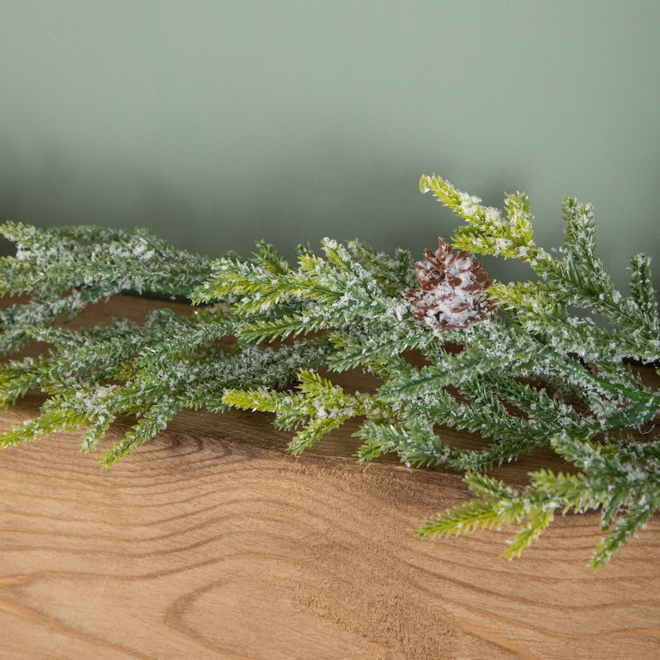 image 1 of 160cm Realistic Look Christmas Green Spruce Garland with Frosting and Plastic Pine Cones