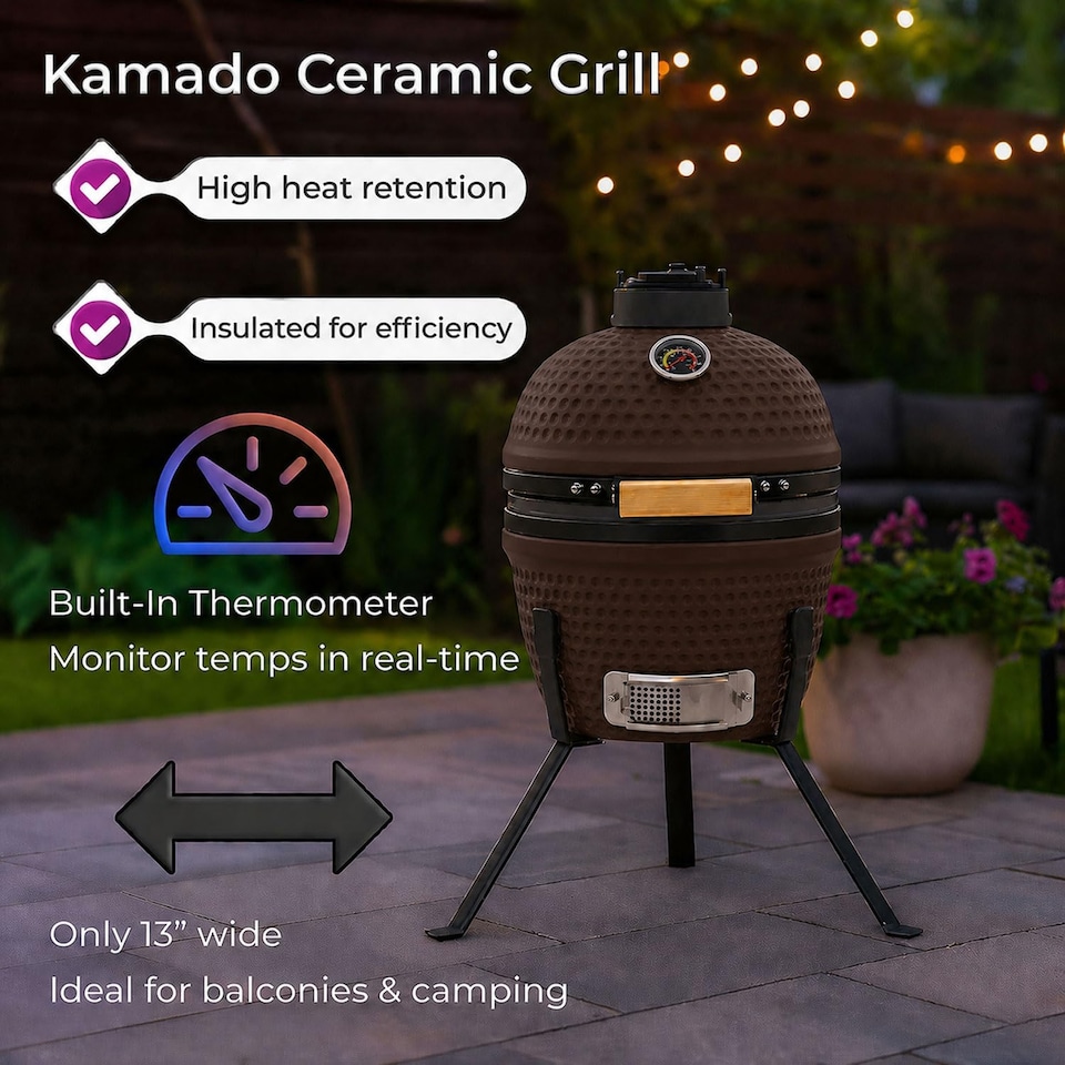 image 1 of Kamado 13" Ceramic BBQ Grill Smoker Charcoal Cooking Oven Portable