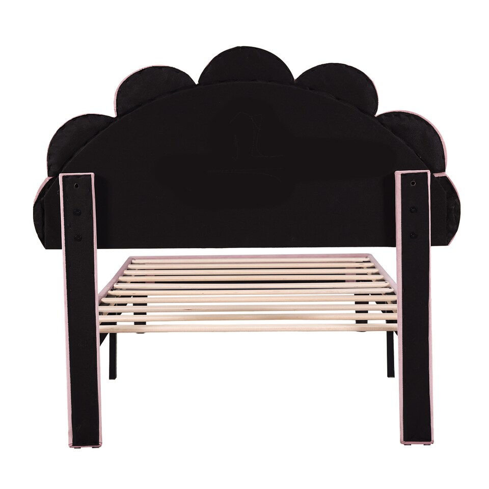 image 1 of Abrihome 3FT Single Upholstered Bed Frame with Adjustable Petal Headboard, Velvet, Solid Wood Slats, Pink, No Box Spring Needed
