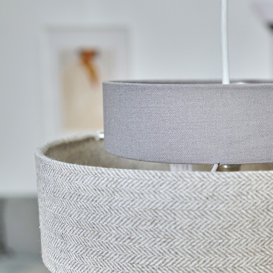 image 1 of ValueLights Weaver Dark & Light Grey Herringbone Lamp Shade | Grey