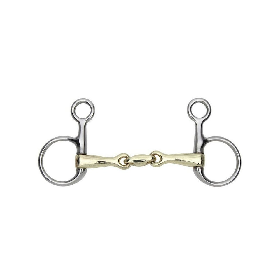 Shires Lozenge Horse Hanging Cheek Snaffle Bit - Brass/Silver - 5in