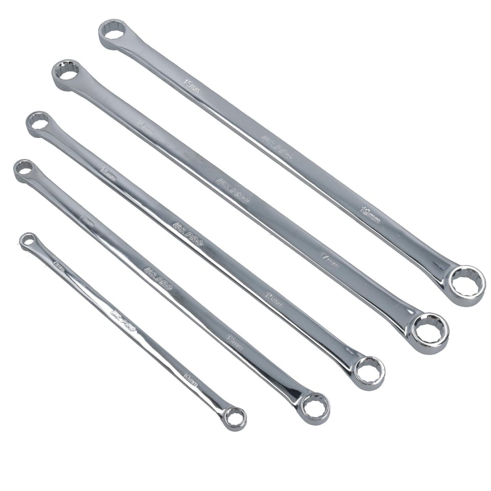 image 1 of Extra Long Double Ended Ring Spanner Aviation Wrench 8mm - 19mm 5pc Set