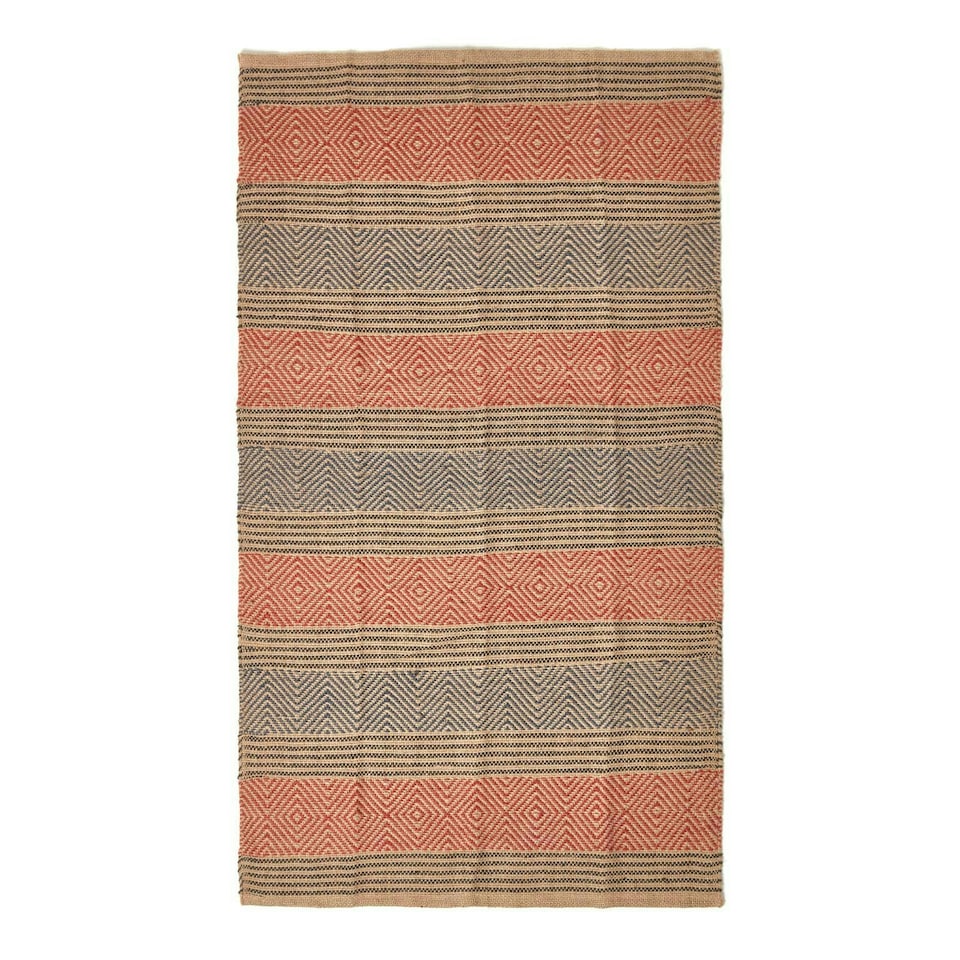 image 1 of Homescapes Multicolour Geometric Patterned Jute Rug - 60 x 100 cm | Red | 60 x 100 cm