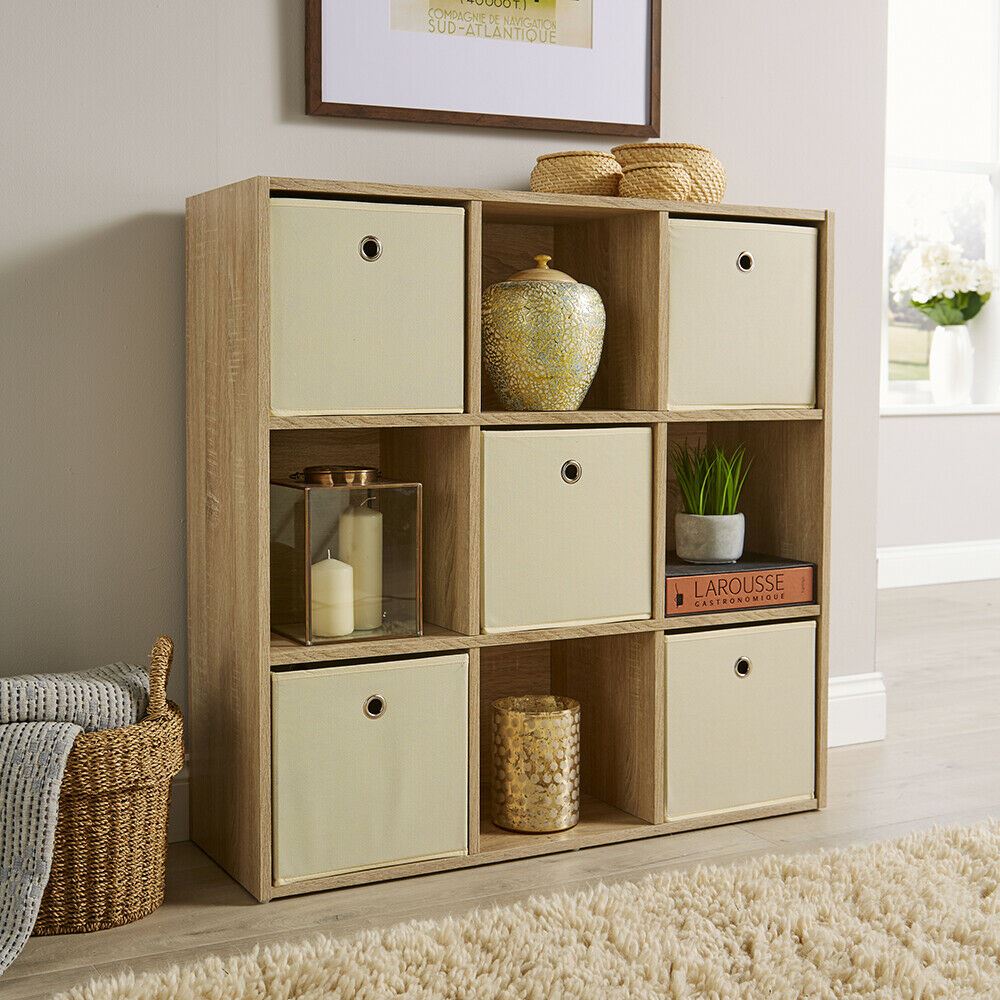 Storage Cube 9 Shelf Bookcase Wooden Display Unit Organiser Home | Brown | Oak