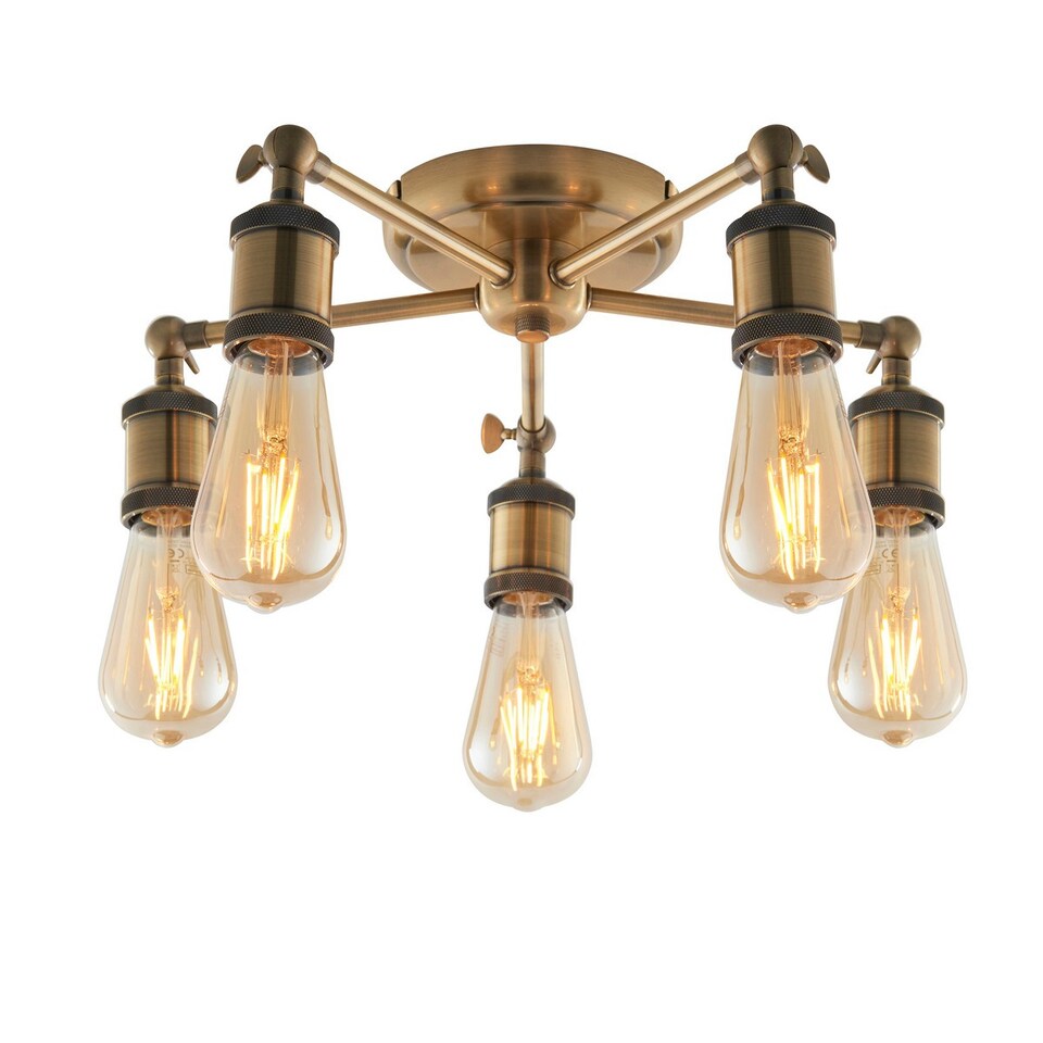 image 1 of Hal 5 Light Multi Arm Lamp Semi Flush Ceiling Lamp, Antique Brass Plate