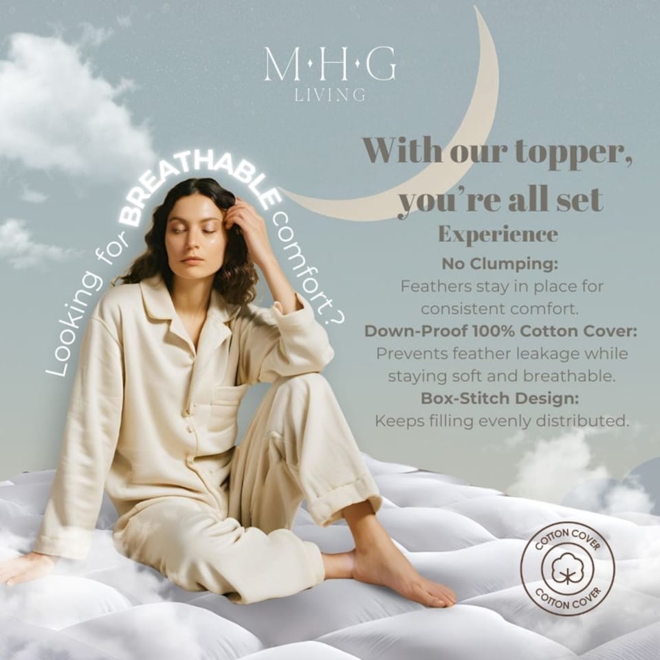 image 1 of MHG Living Duck Feather Down-Proof T233 100% Cotton Cover Mattress Topper - Double