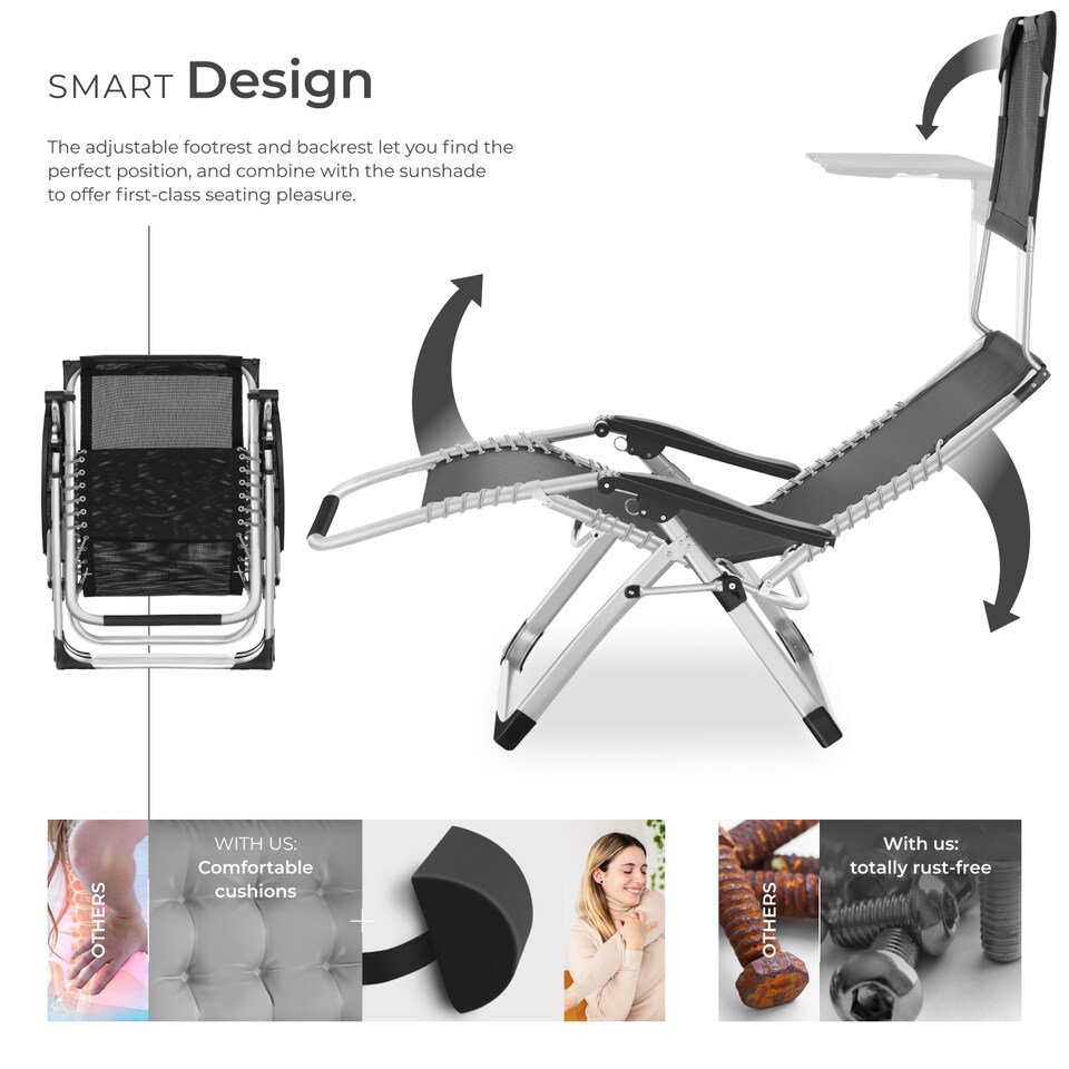 image 1 of Sun Lounger Cirrus with Plush Padding, Built-in Sun Shade and Folding Function | Grey | light grey | One Size | 2