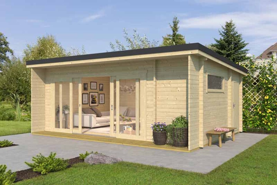 image 1 of Java-Log Cabin, Wooden Garden Room, Timber Summerhouse, Home Office - L648 x W470 x H245.1 cm | Brown