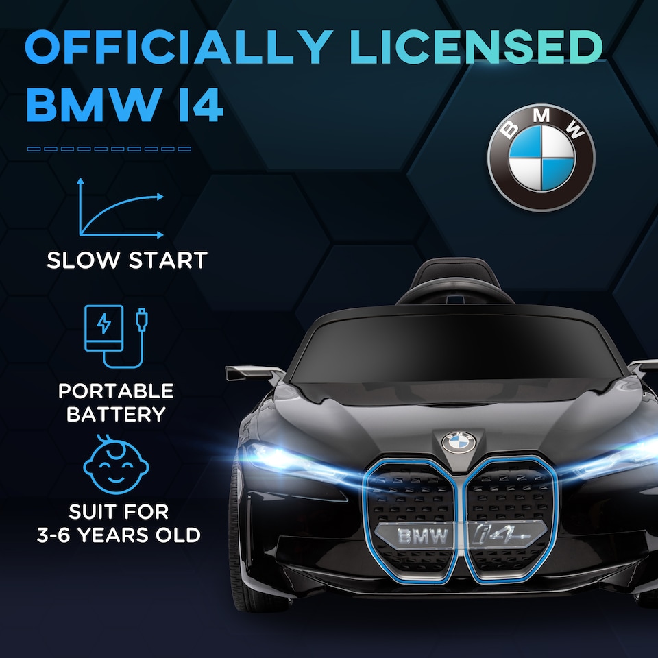 image 1 of HOMCOM BMW i4 Licensed 12V Kids Electric Ride-On Car w/ Remote Control - Black | Black | Black