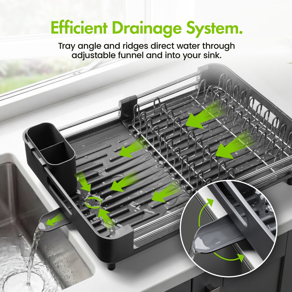 image 1 of Vonshef Dish Drainer Rack, Extendable Kitchen Draining Board