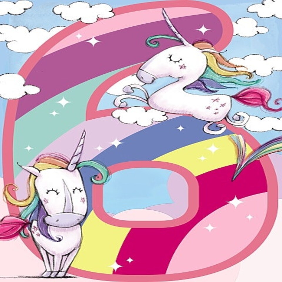 image 1 of 6th Birthday Card for Girl Cute Unicorn Pony & Glitter