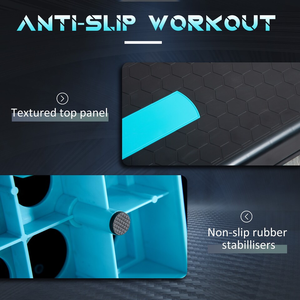 image 1 of HOMCOM Aerobic Step Three-Level Adjustable Exercise Stepper, Black and Blue