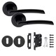image 1 of Golden Grace Indiana Design Door Handles Set on Round Rose in Matt Black Finish with 64mm 3 Lever Mortise Lock & Key Hole Black