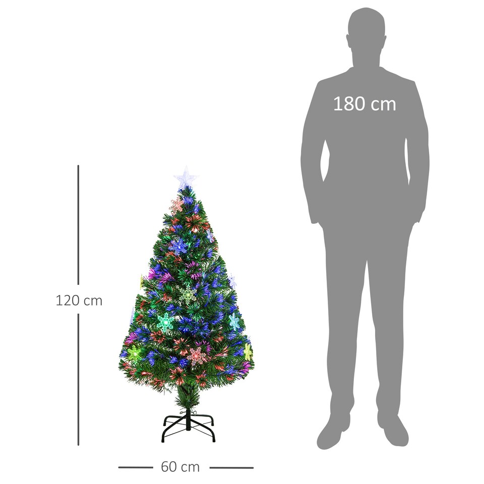 image 1 of HOMCOM 4FT Green Fiber Optic Full Lights Christmas Tree Multi LED Stars