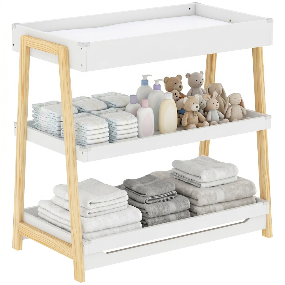 image 1 of AIYAPLAY Baby Changing Table with 2 Storage Shelves White