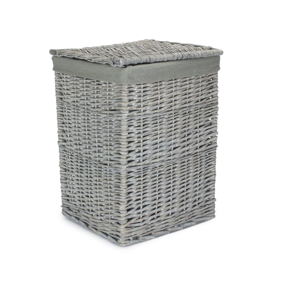 image 1 of Small Grey Wash Square Laundry Basket with Grey Sage Lining | Grey | Grey | Small