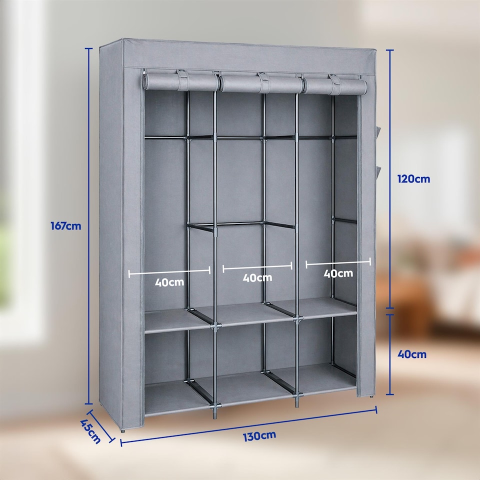 image 1 of Harbour Housewares Portable Fabric Wardrobe - 130 x 45 x 167cm