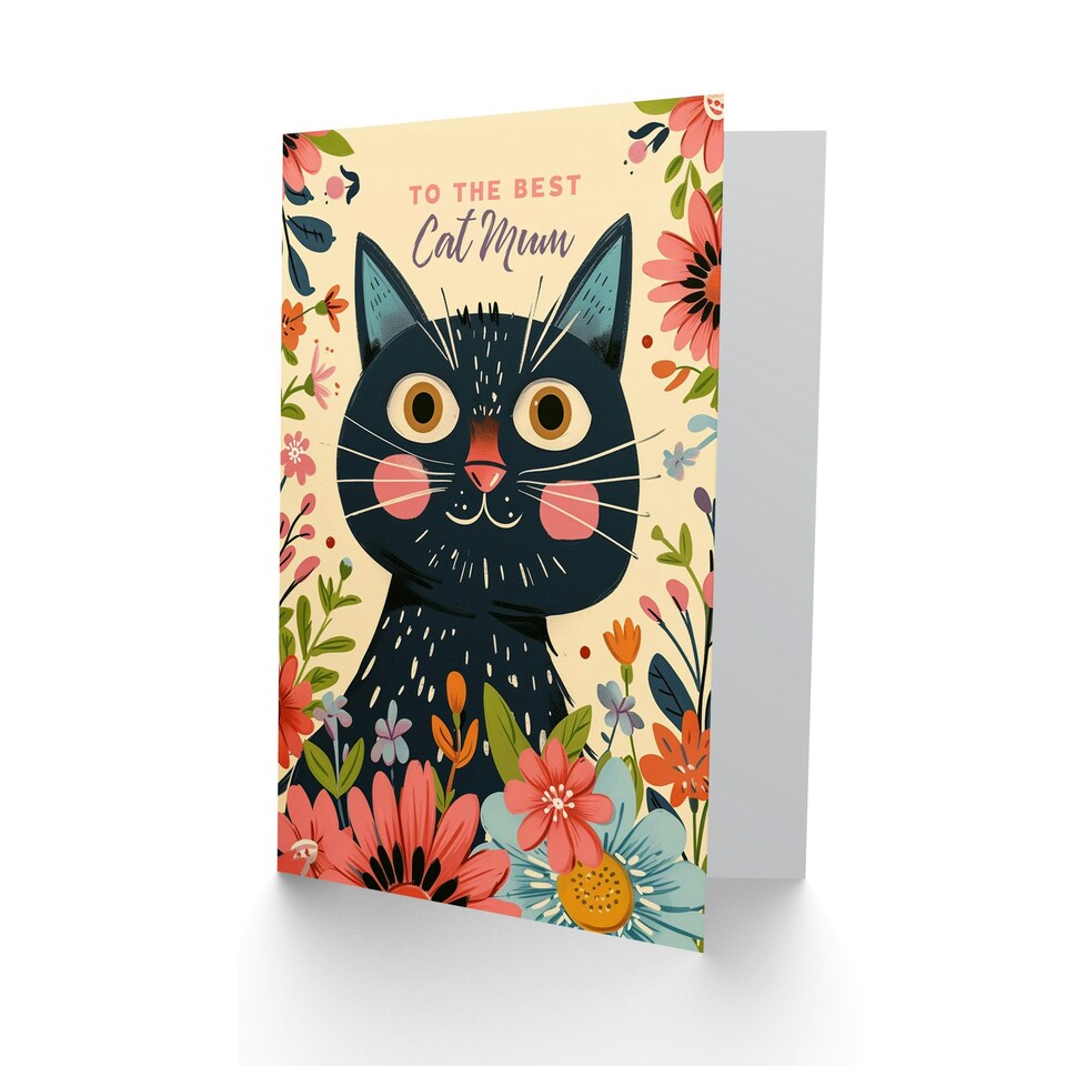 image 1 of Mothers Day Card Floral Best Cat Mum Card