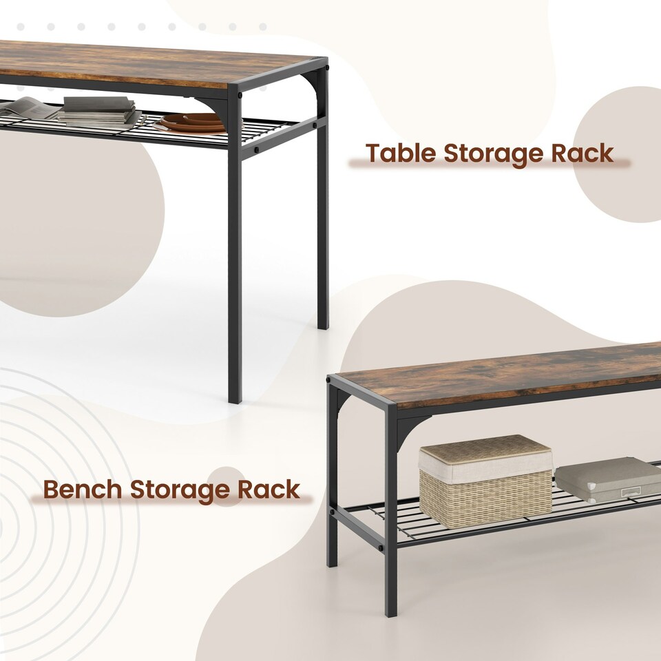image 1 of COSTWAY 4-piece Dining Set Table with Chairs & Bench Brown Brown
