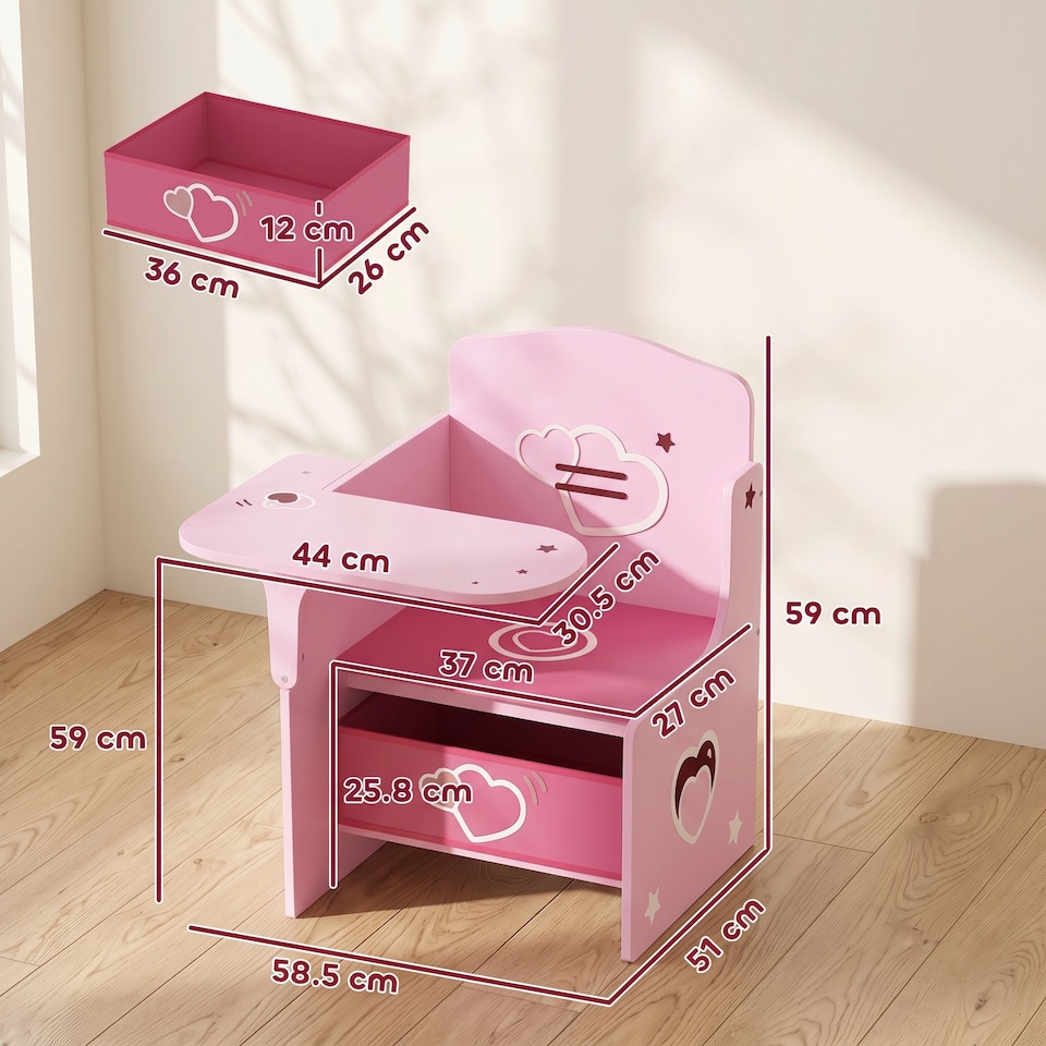 image 1 of AIYAPLAY Kids Table and Chair Set, Toddler Desk Chair with Storage Bins