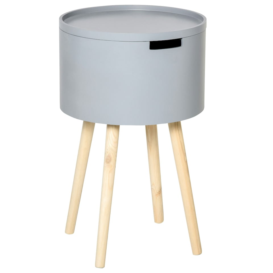 image 1 of HOMCOM Round Side Table Nightstand w/ Hidden Storage Space, Grey White