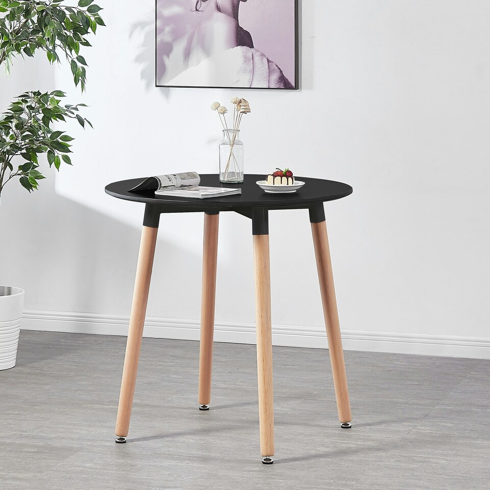 image 1 of 5PCs Dining Set - a Black Round Dining Table & Set of 4 White Lorenzo Tulip chairs with Padded Seat | Black