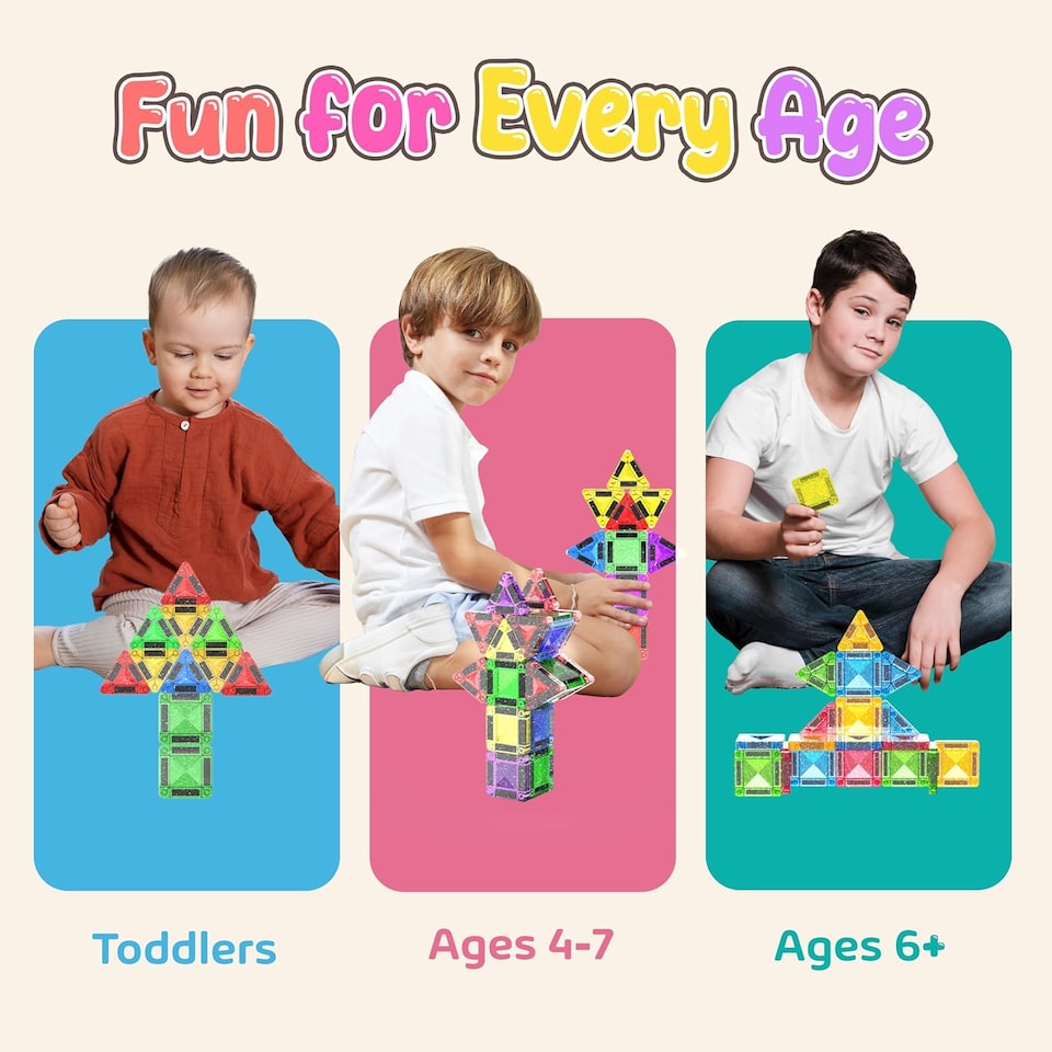 image 1 of Desire Deluxe Micro Magnetic Tiles Building Blocks Toy STEM Educational Travel Size Magnetics Blocks for Kids, Preschool Sensory Montessori Toddler Magnetic Toys for Boys & Girls 3 plus Years Old 18PCS Glitter