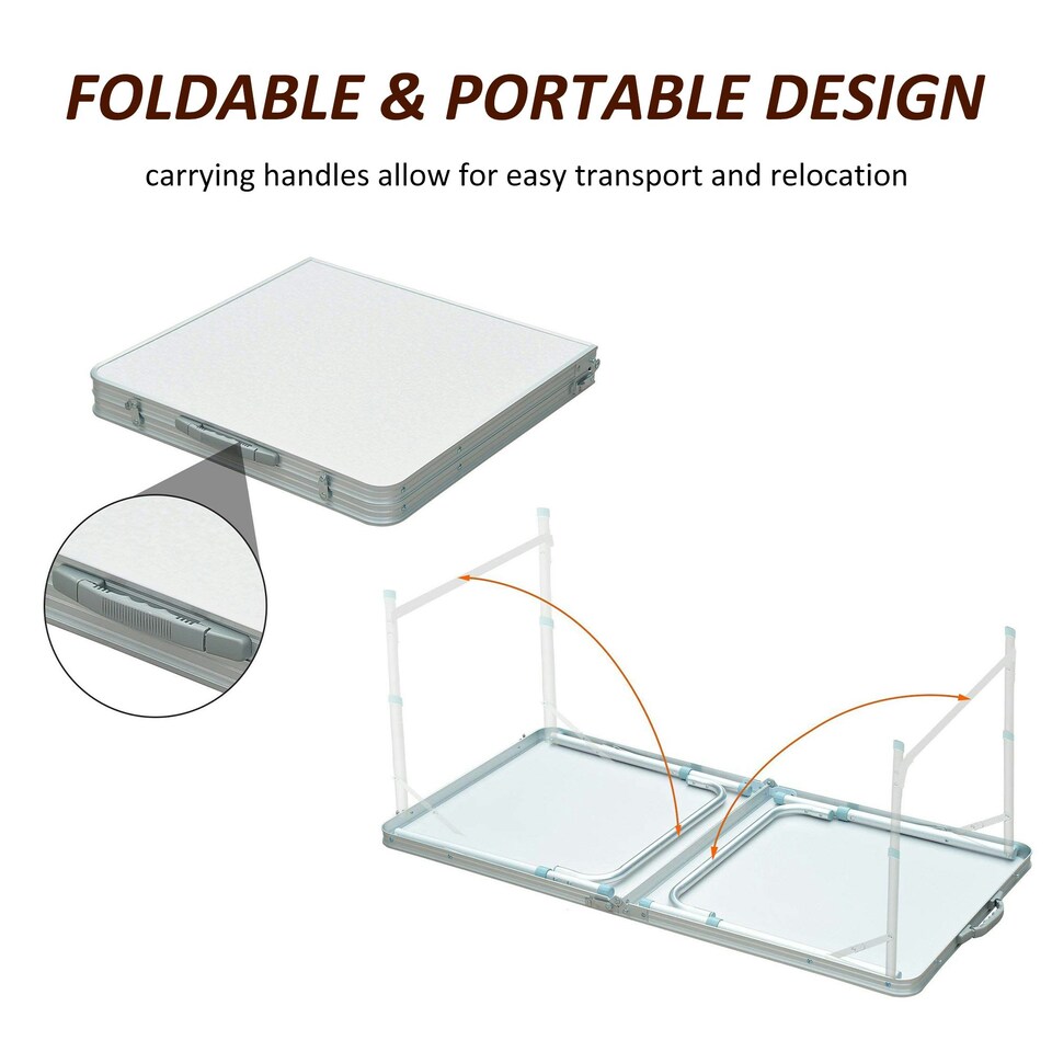 image 1 of Outsunny 4ft Aluminium Portable Folding Camping Picnic Table Outdoor Garden