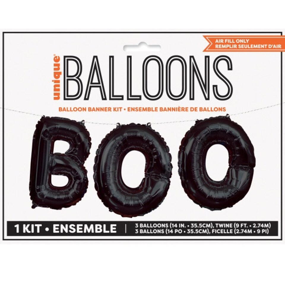 image 1 of 14" Black Halloween "Boo" Foil Letter Balloon Banner Kit