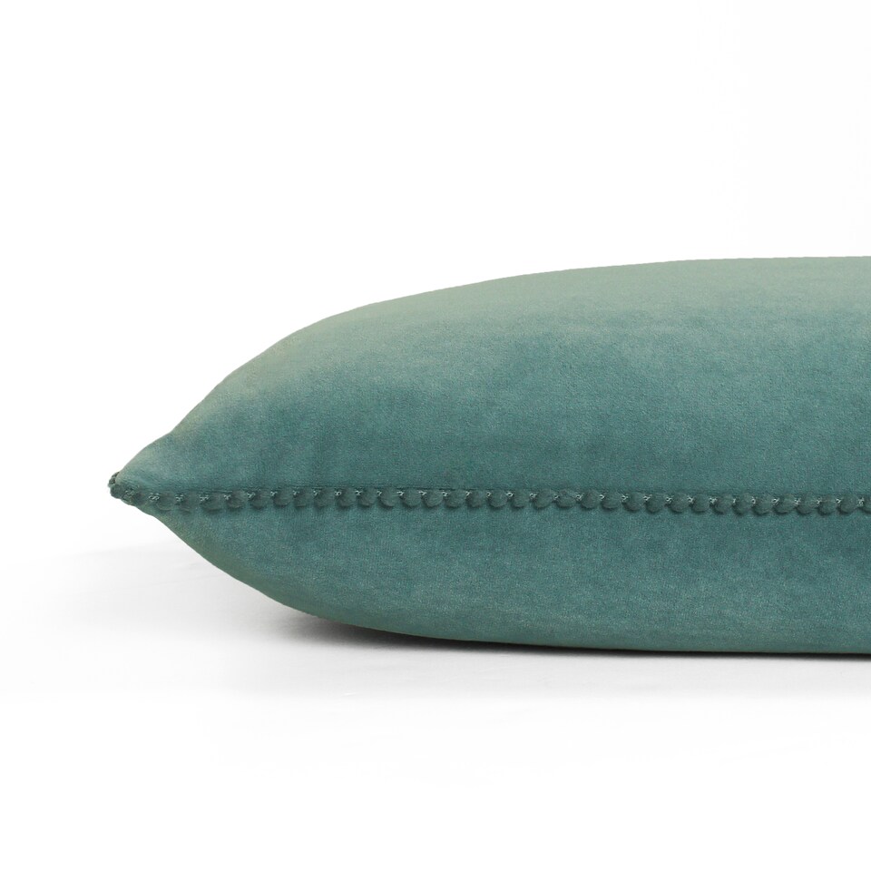 image 1 of Furn Cosmo Velvet Pom-Pom Cushion, Blue, 30 x 50cm