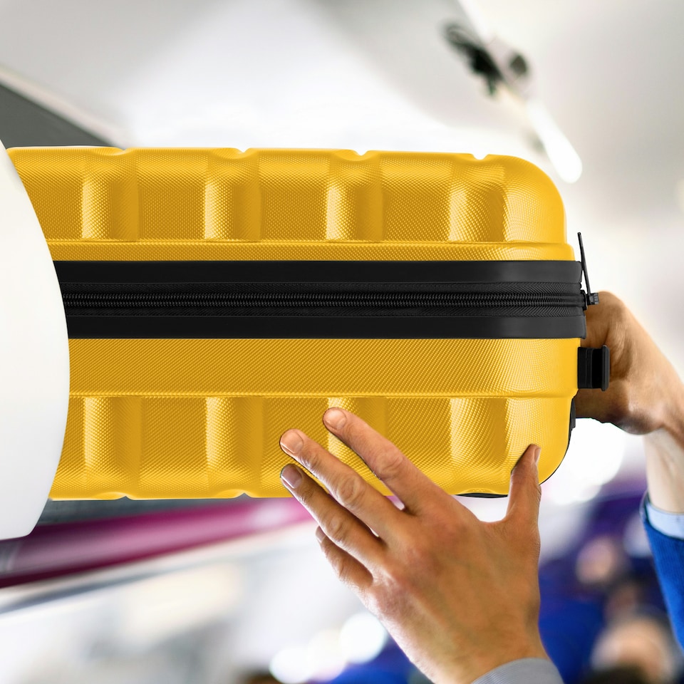 image 1 of 55x40x20cm Ryanair (Priority) TUI, Carry on Cabin Suitcase Hard Shell Approved for 60+ Airlines Yellow | Yellow/Black | Cabin Bag