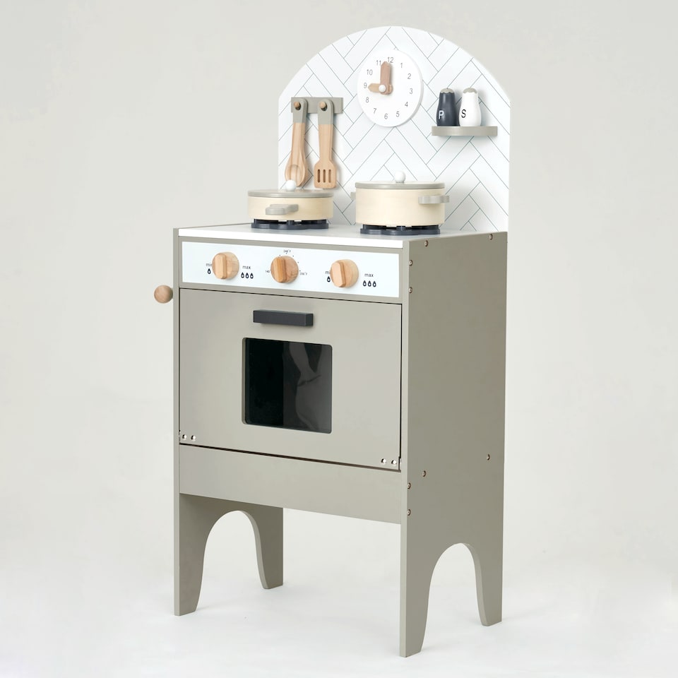 image 1 of Hooga Playroom Play Kitchen - Wooden Role Play Toy with 6 Utensils - Grey | Grey | One Size | 1