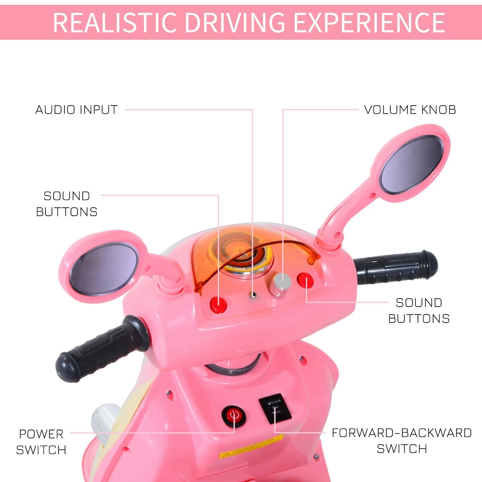 image 1 of HOMCOM Electric Ride on Toy Car Kids Motorbike Children Battery Tricycle Pink