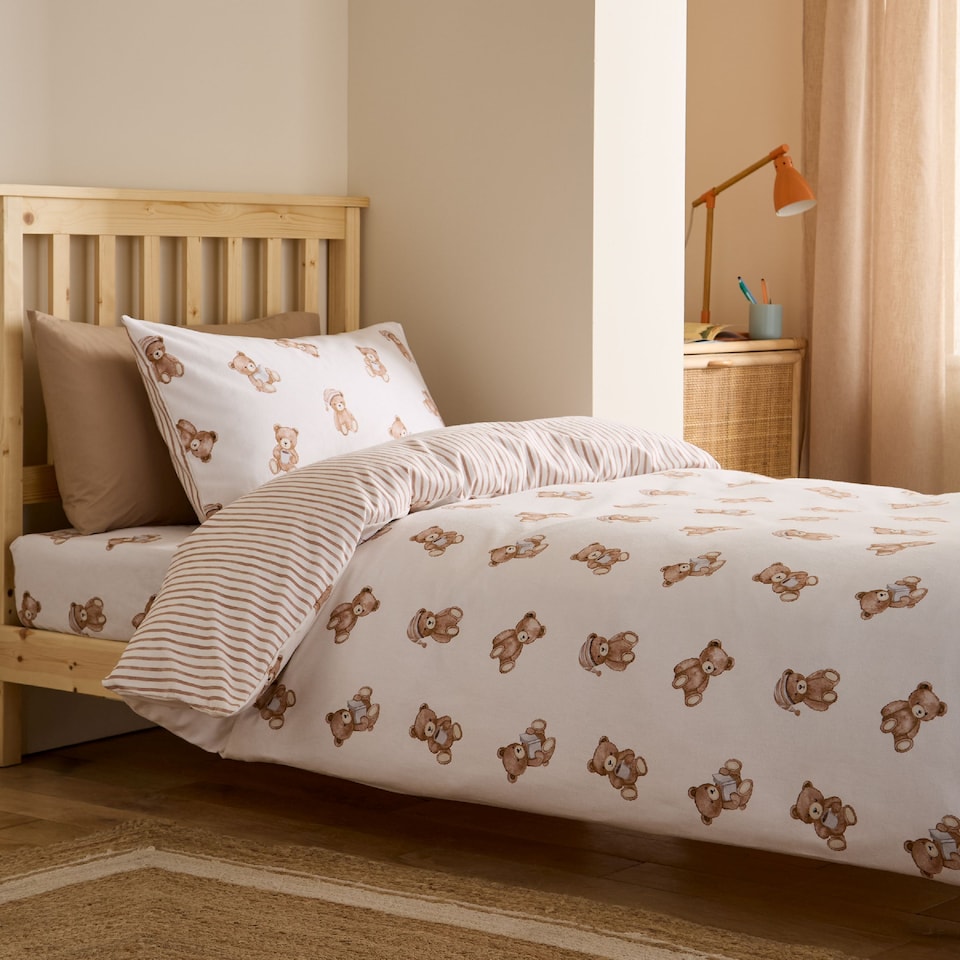 image 1 of Catherine Lansfield Brushed Teddy Bear Cotton Reversible Duvet Cover Set