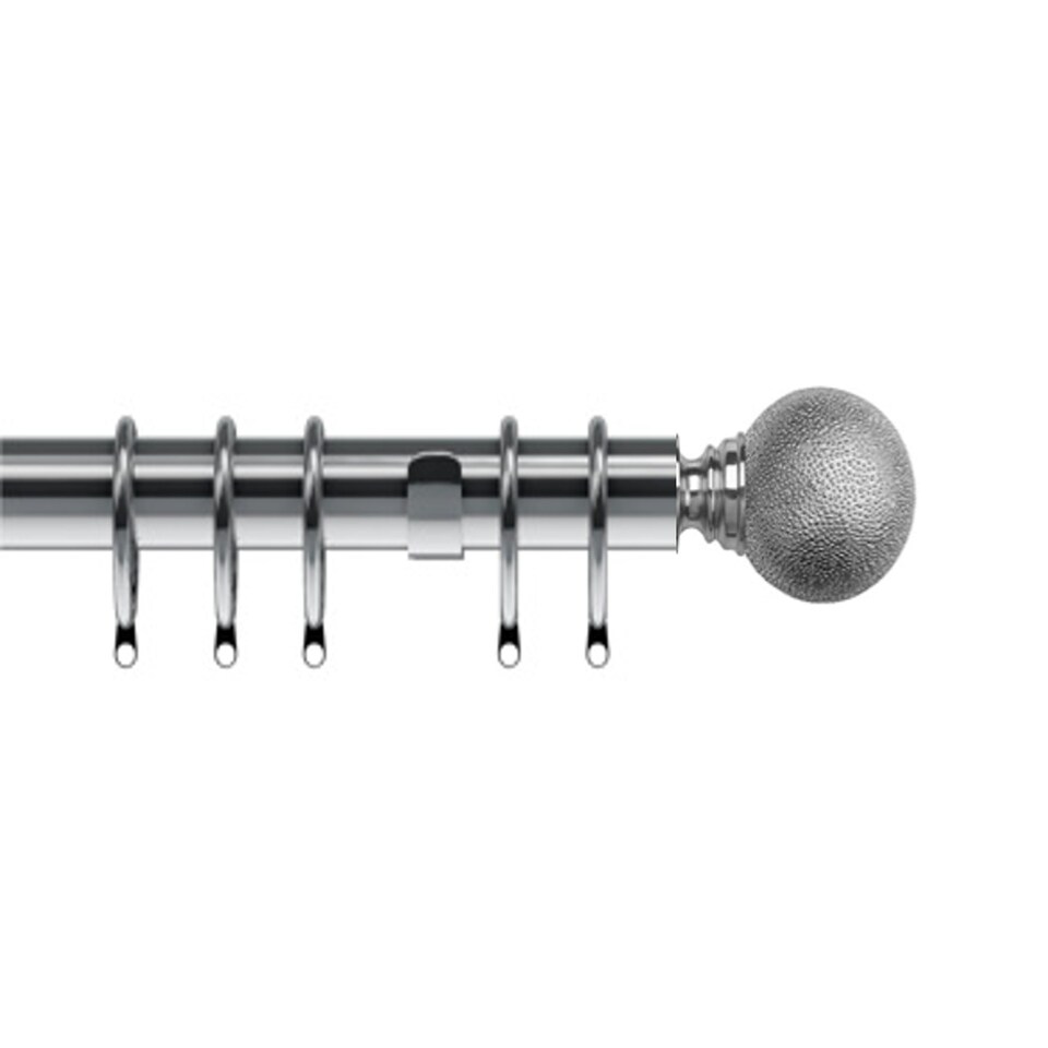image 1 of 35mm Fixed Length Metal Curtain Pole Set Satin Silver Textured Ball Finial 50cm