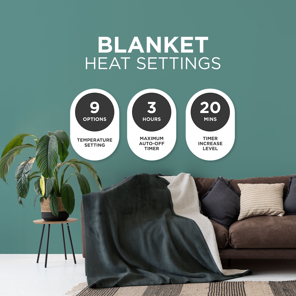 image 1 of DMD Double Electric Blanket Soft Sherpa, 1-9 Heat Settings, 9 Timer Settings with Auto-Shut | Grey | Grey